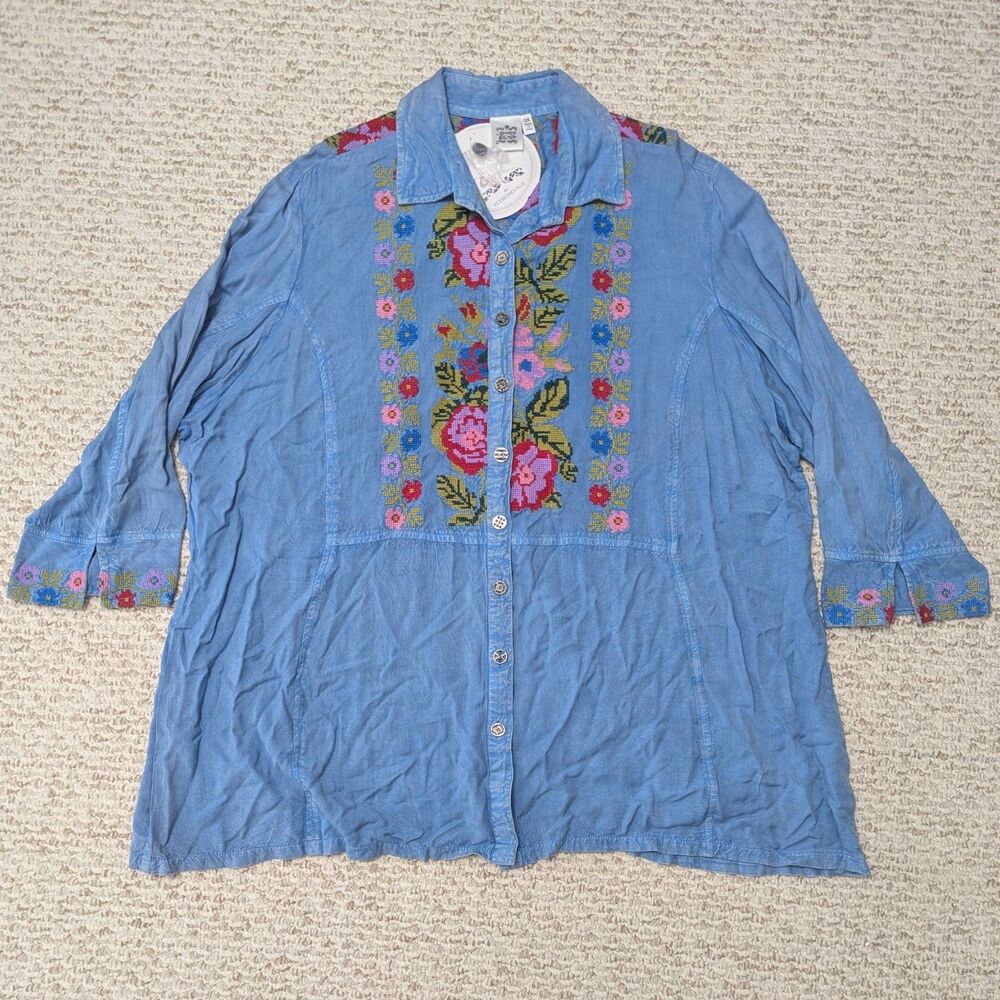 NWT Parsley & Sage Womens Sz 2XL Floral Embroidered Top Lagenlook Country Spring
